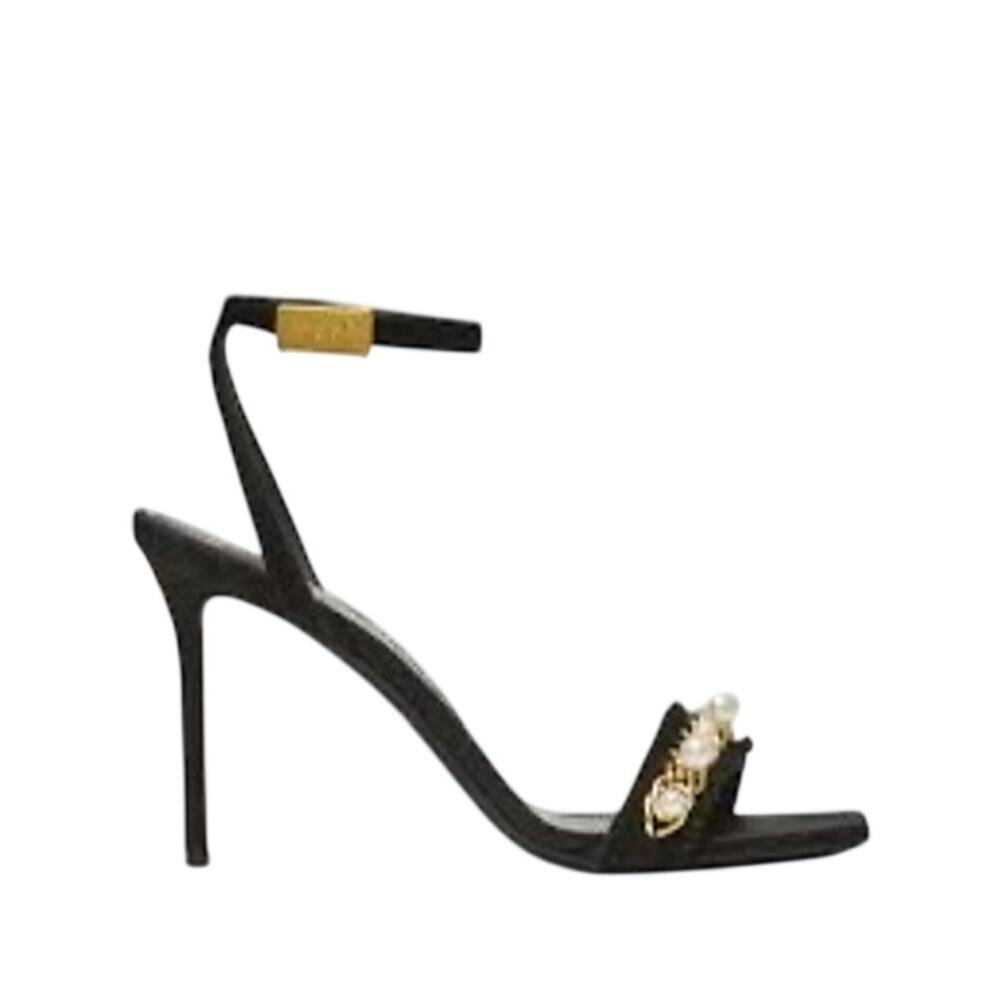 Balmain NIB Suede PB Pearl Trim Sandals in Black Size 37
